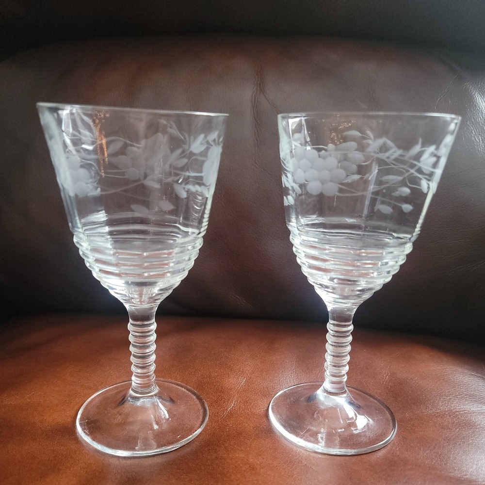 Federal Glass 145R-6 Cut Floral Clear 6 5/8" Water Goblet(s)set of 2